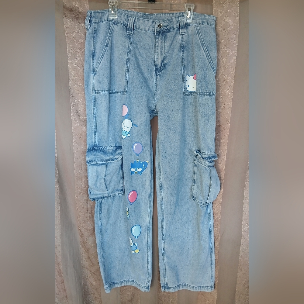 💎 Hello Kitty And Friends Women's Balloon Denim Cargo Pants - Picture 2 of 14